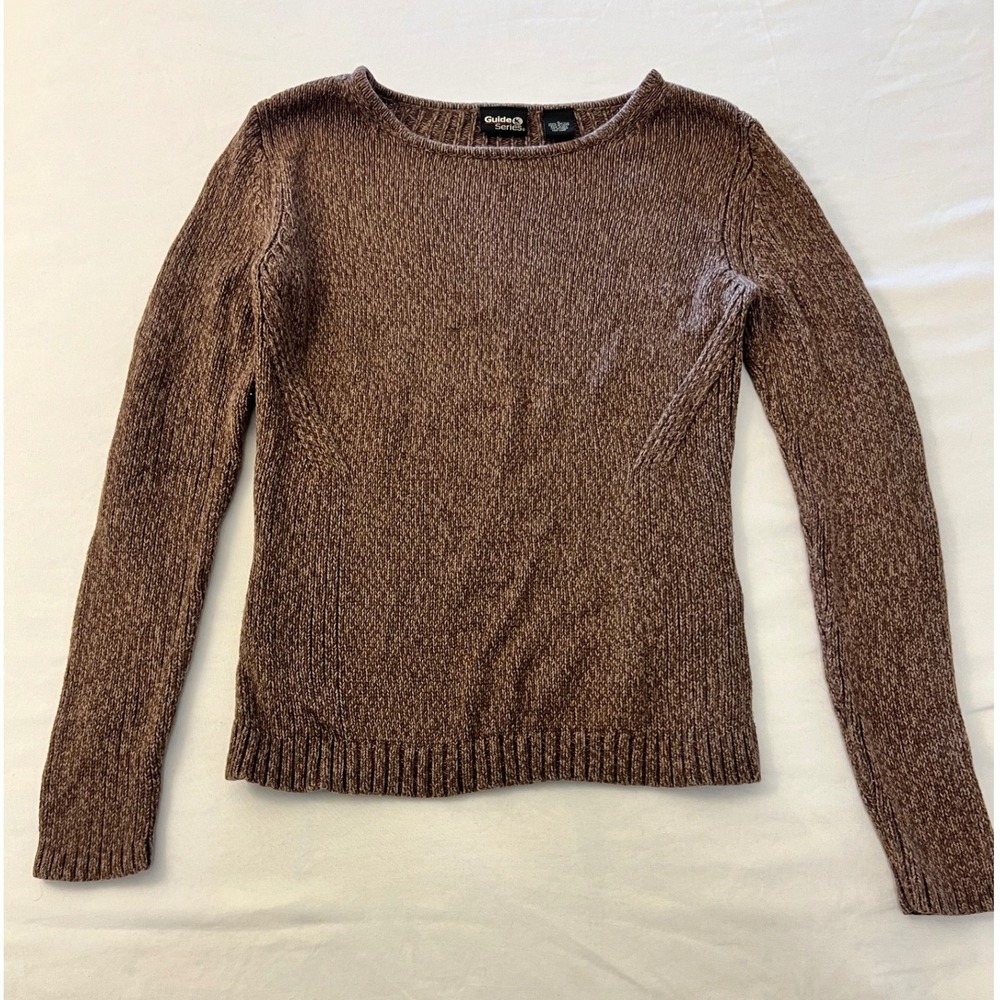 Guide Series Brown Marled Ribbed Knit Cotton Crew Neck Sweater Womens Small